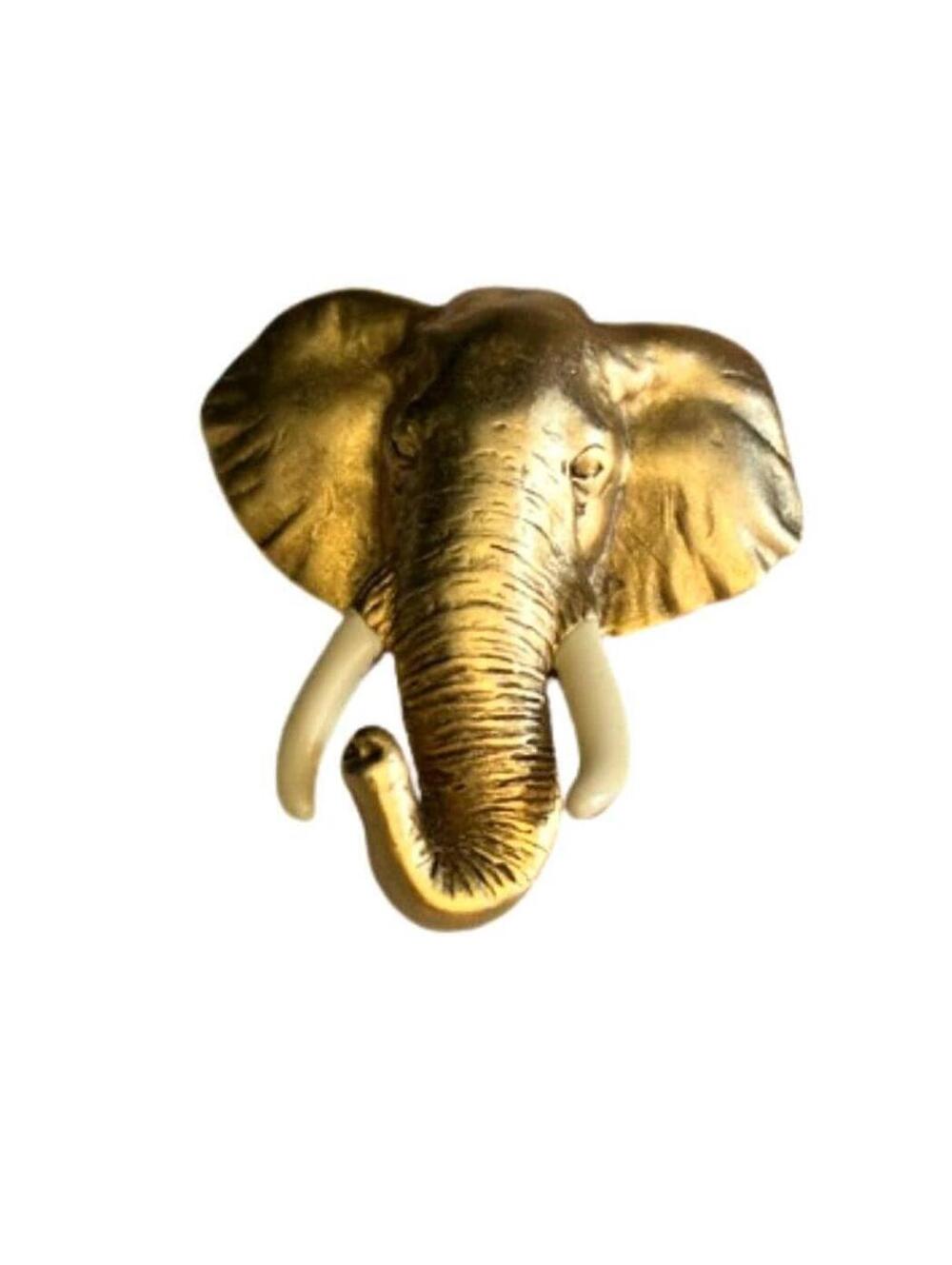 Vintage AJC Signed Gold Tone Elephant Head Brooch Pin